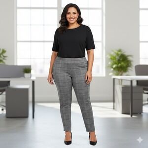 Worthington Modern Fit Pants Women Plus 24 Black White Slim Plaid‎ Pull On Work